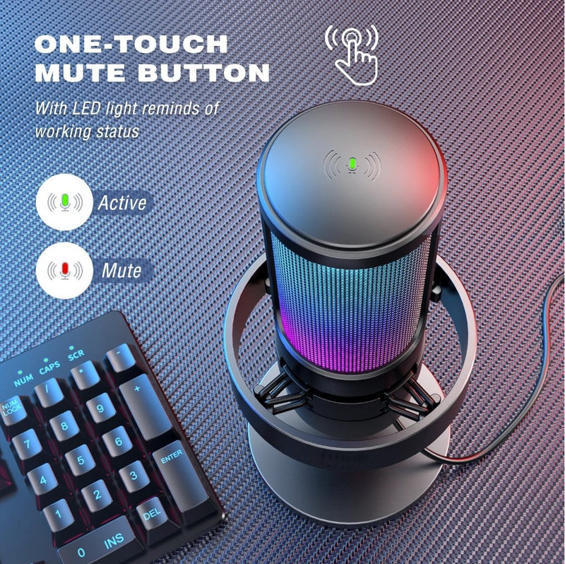 FIFINE USB Microphone for Recording and Streaming on PC and Mac,Headphone Output and Touch-Mute Button,Mic with 3 RGB Modes -A8
