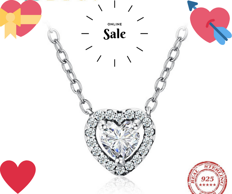 925 Sterling Silver Clear CZ Heart Pendant Necklace