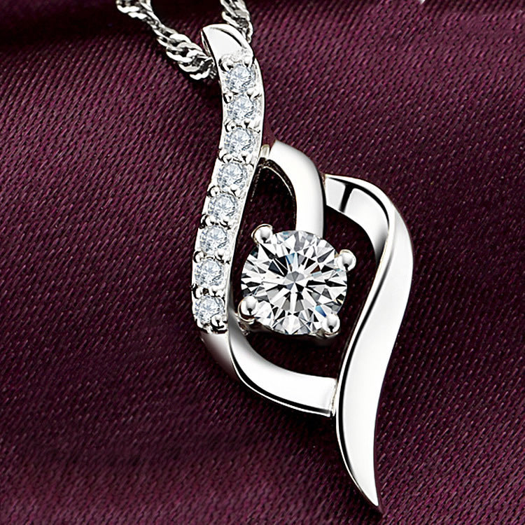 S925 Sterling Silver Necklace Pendant inlaid love Zircon Pendant