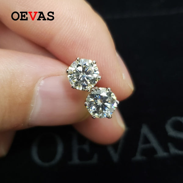 OEVAS Real 0.5 or 1 Carat D Color Moissanite Bridal Stud Earrings 100% 925 Sterling Silver