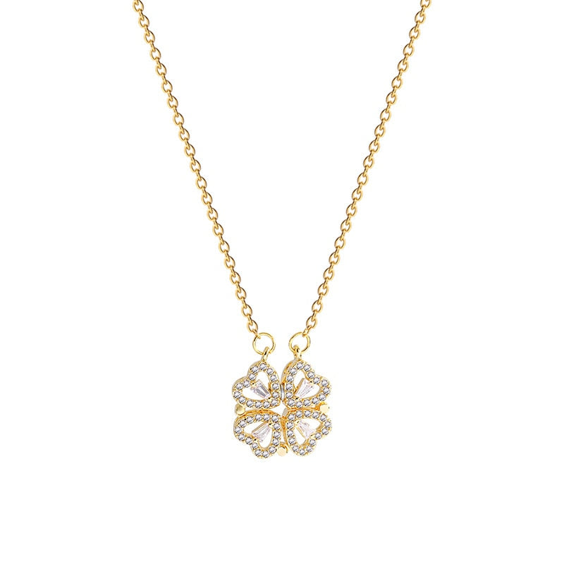 Luxurious Love Heart Four Leaf Clover Necklace