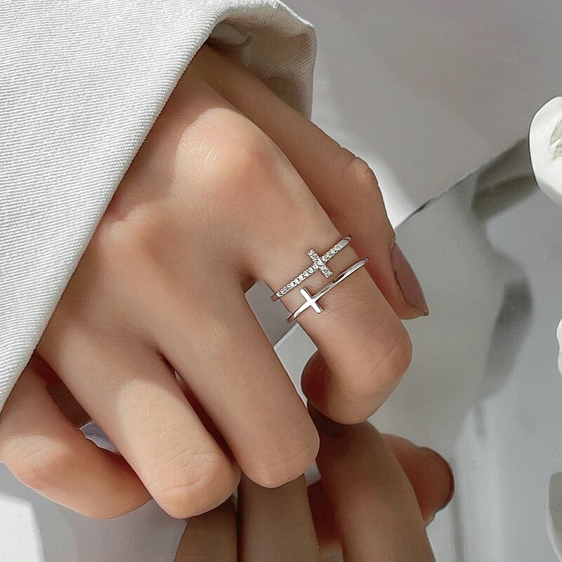 925 Silver Twin Band Cross Ring