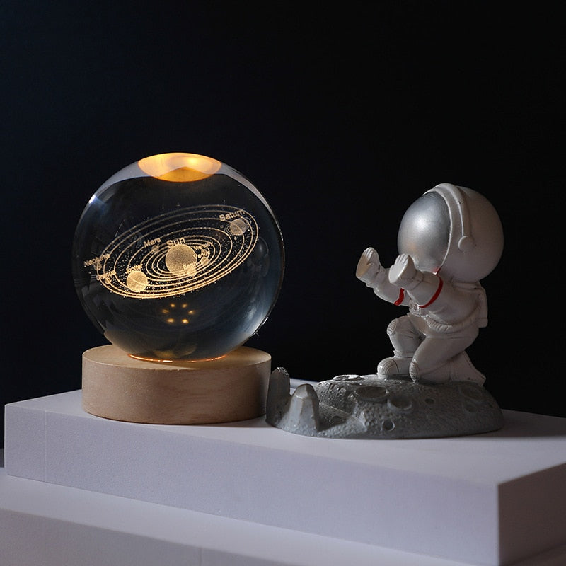 Crystal Astronaut Planet Globe 3D Laser Engraved Solar System