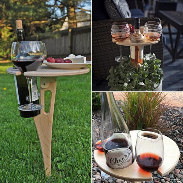 Outdoor Wine Table with Foldable Round Desktop