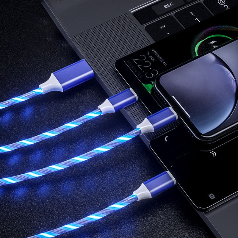 3 in 1 Cable USB Types Glow Flowing