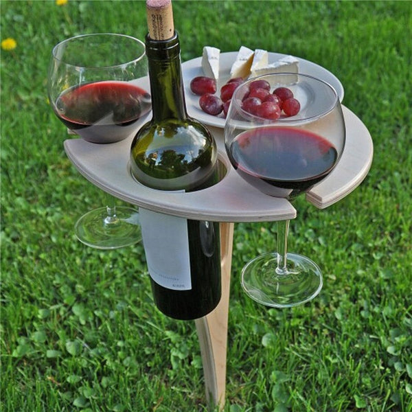 Outdoor Wine Table with Foldable Round Desktop