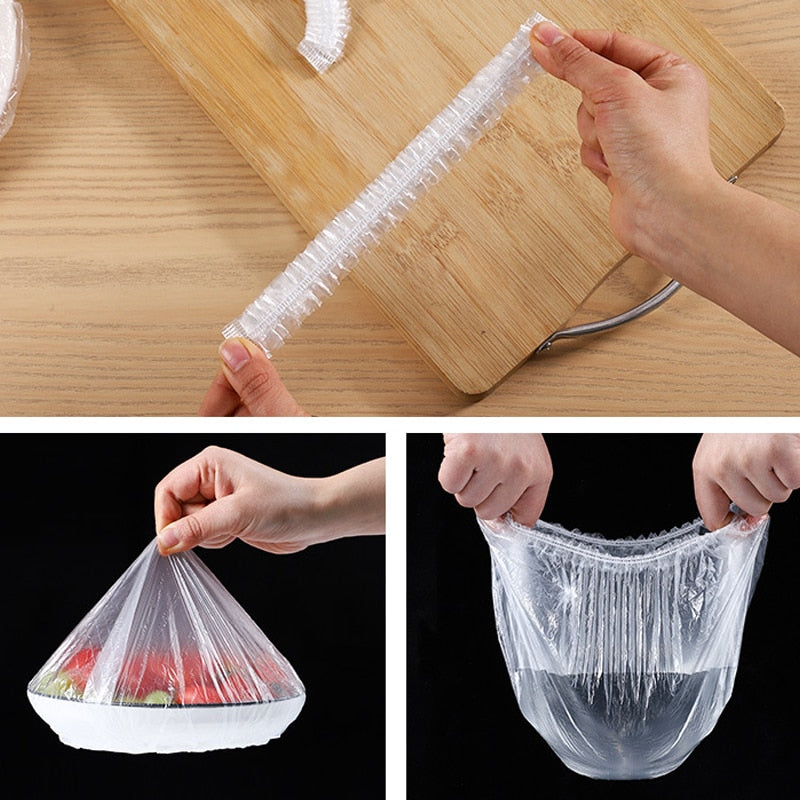 100pcs Disposable Food Cover Plastic Wrap Elastic Food Lids