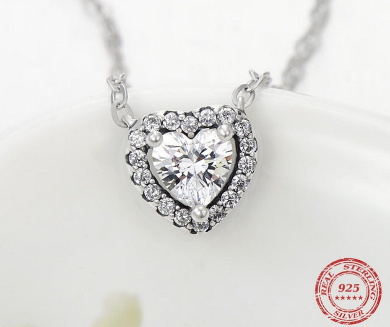 925 Sterling Silver Clear CZ Heart Pendant Necklace