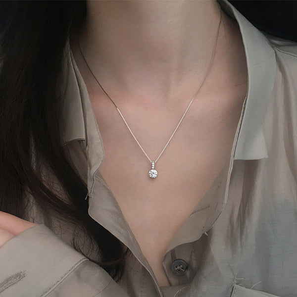 925 Sterling Silver Geometric Drop Necklace Zircon Pendant