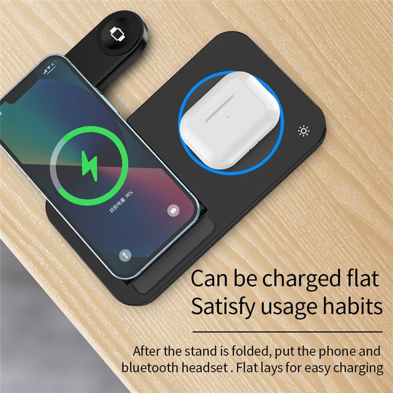 100W 4 in 1 Wireless Charger Stand For iPhone 14 13 X Samsung Apple Watch  Airpods iWatch Foldable Qi Fast Charging Dock Station