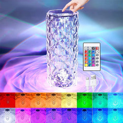 Touching Control Rose Crystal Lamp Bedside Table Bedroom Decoration 3/16 Colors LED Romantic Diamond Atmosphere Night Light