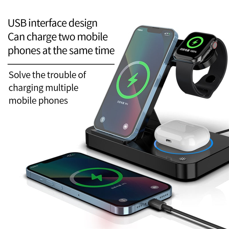 100W 4 in 1 Wireless Charger Stand For iPhone 14 13 X Samsung Apple Watch  Airpods iWatch Foldable Qi Fast Charging Dock Station
