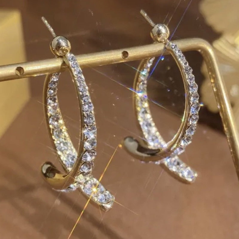 Trendy Cross Curved Crystal Earrings