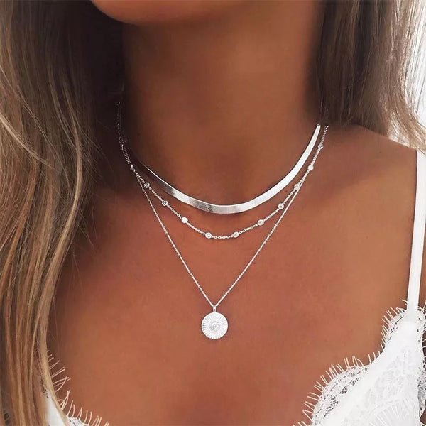925 Sterling Silver Three-Layer Round Necklace Simple Snake Chain Charm Ball Chain Party Gift For Women's Exquisite Jewelry