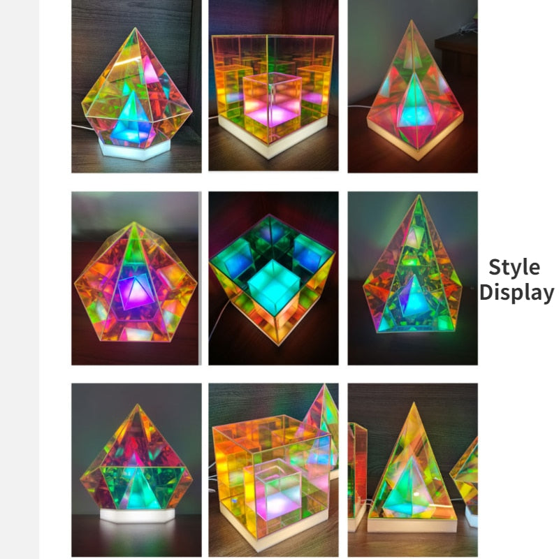 Creative Acrylic USB LED Table Lamp 3D Bedroom Bedside LED Pyramid Geometry Night Light Color Decoration Desk Lamp Lighting Gift