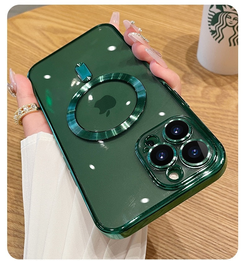 Luxury Transparent Magnetic Wireless Charging Case Silicone Cover