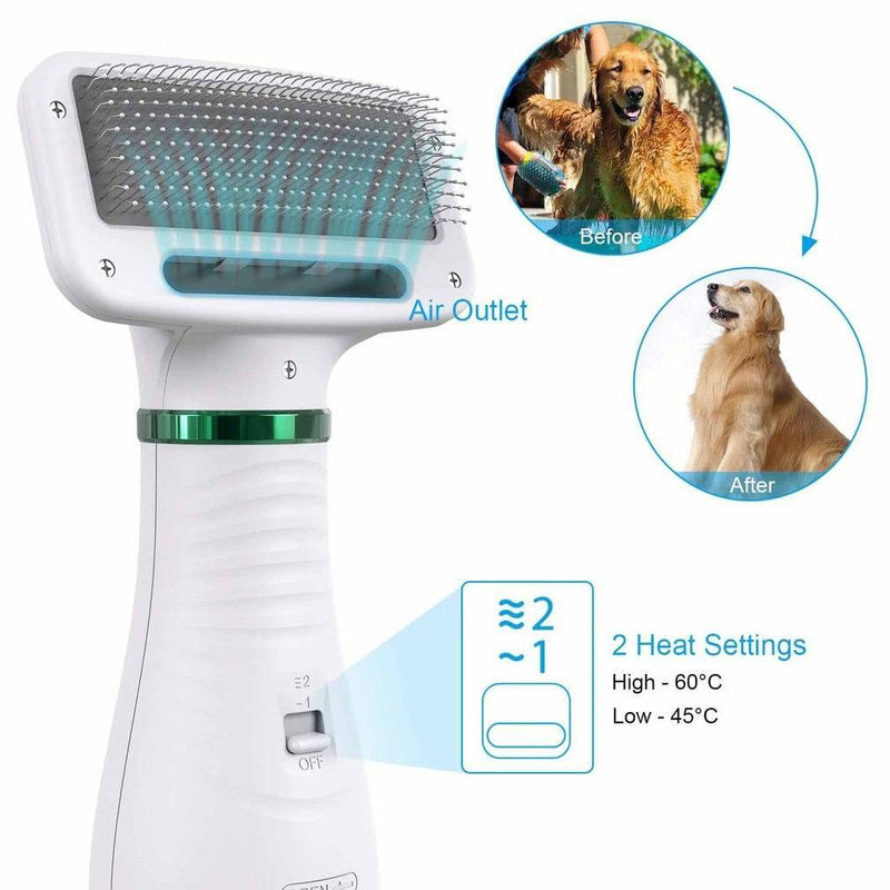 2 in 1 Dog Or Cat Pet Hair Dryer Comb w/Speeds and Temperature Adjustment