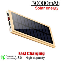 30000mAh Solar Power Bank Fast Charger powerbank With 2USB Digital Display Outdoor External Battery For Xiaomi Iphone Samsung
