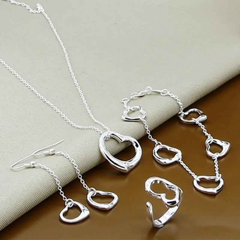 Elegant Heart Charm Silver Set