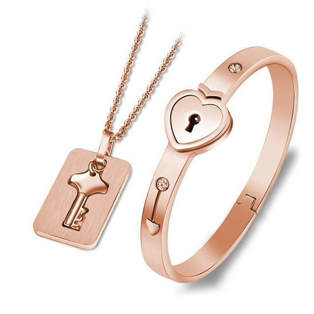 Love Lock & Key Titanium Steel Stainless Steel Jewelry Bracelet