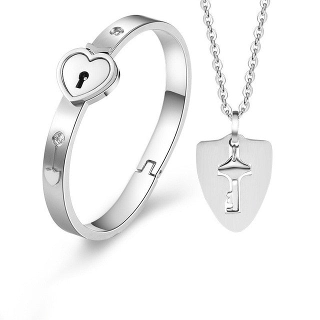 Love Lock & Key Titanium Steel Stainless Steel Jewelry Bracelet