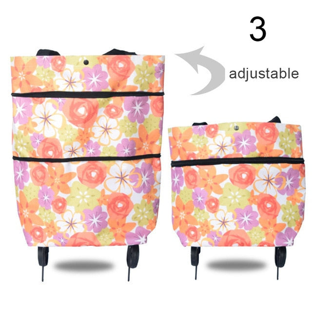 2 In 1 Portable Foldable Shopping Cart with Wheels